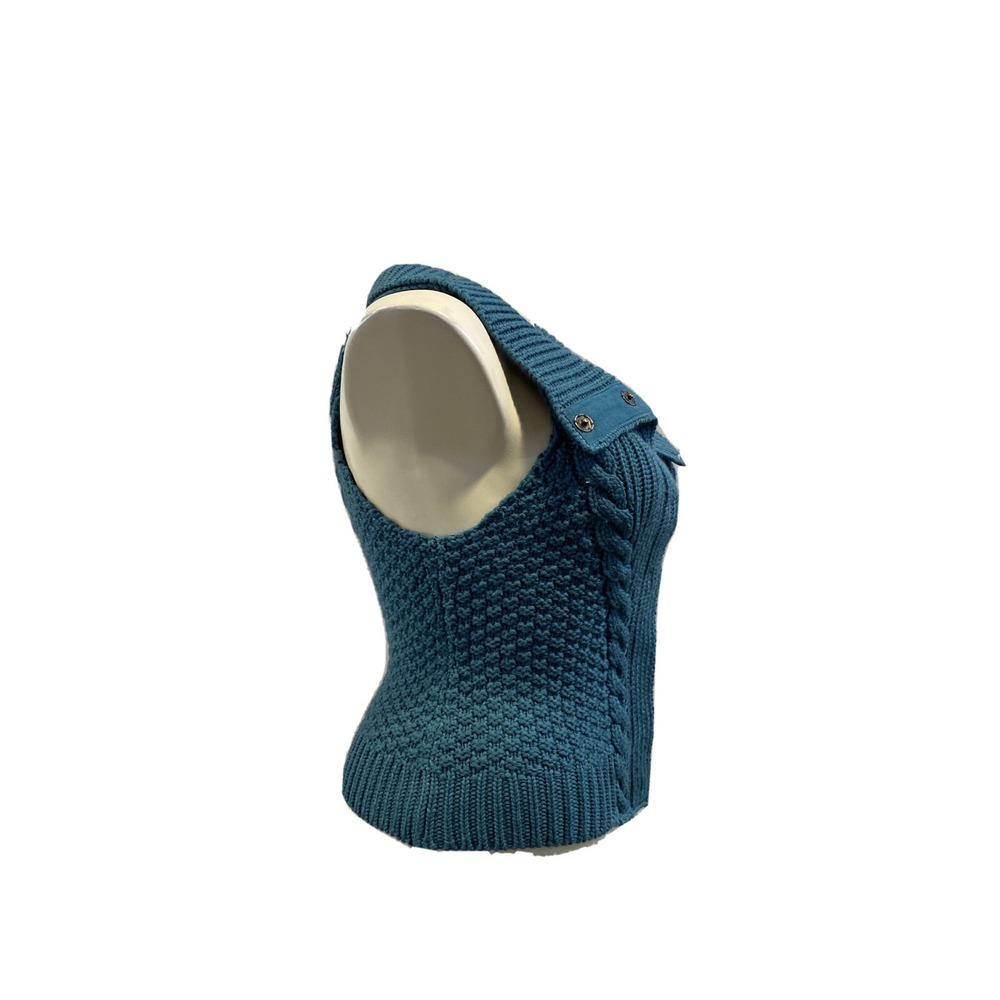 Soft Surroundings MED Cardigan Sweater Vest Teal Green Chunky Knit Snap CUTE - Picture 3 of 7